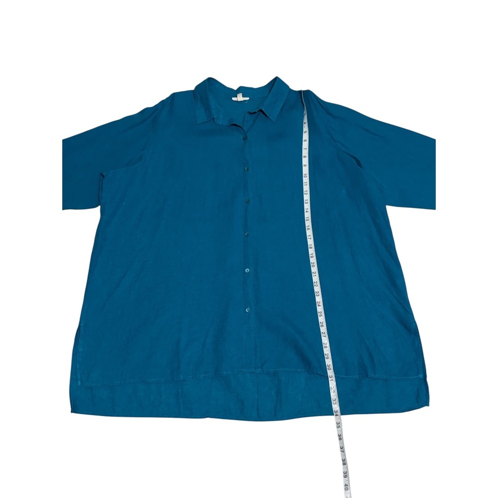 Eileen Fisher 3X Teal Organic Linen Button Front Tunic Shirt Oversized - Picture 5 of 8